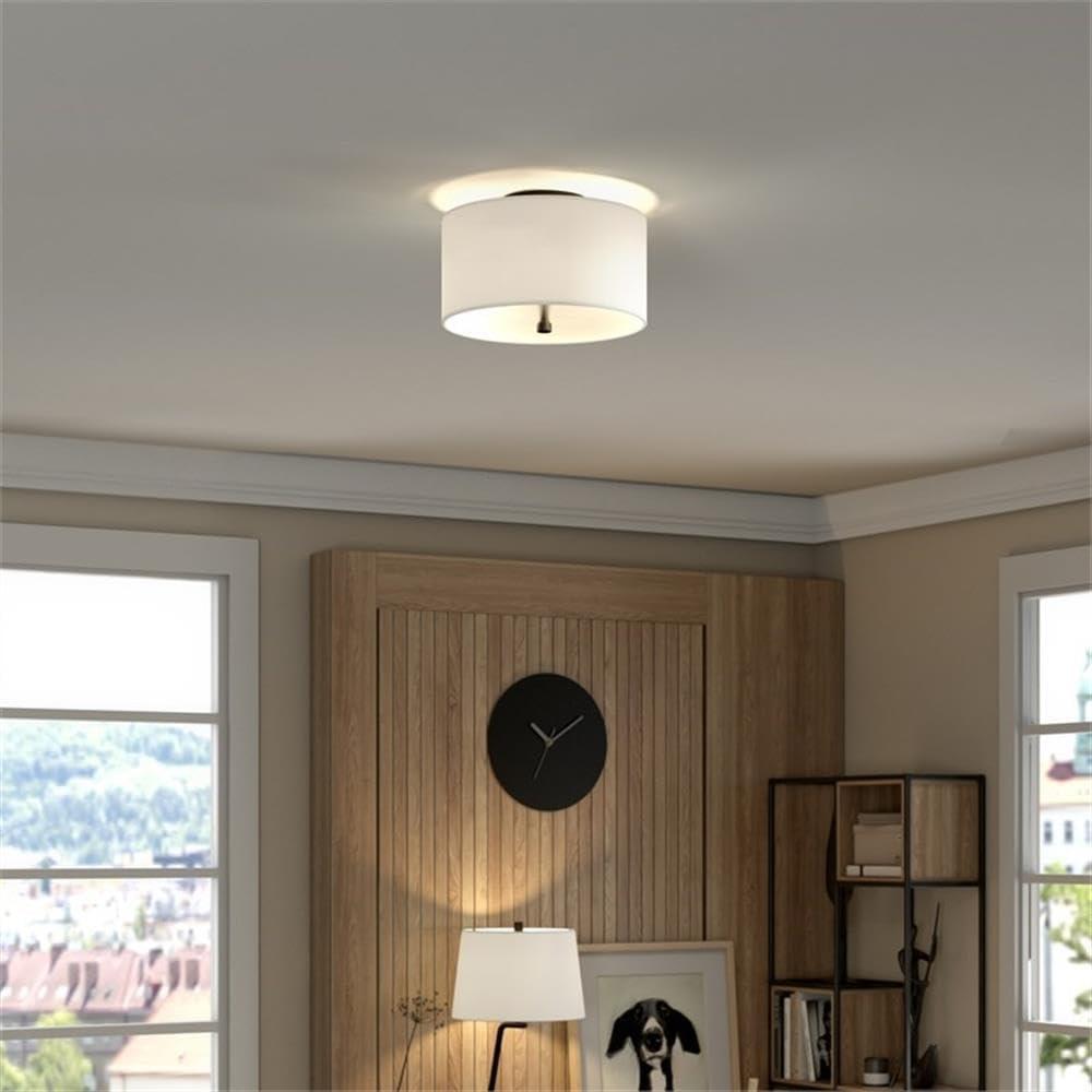 Evelyn&Zoe Ellis 12" Flush Mount with Fabric Shade in Brass/White
