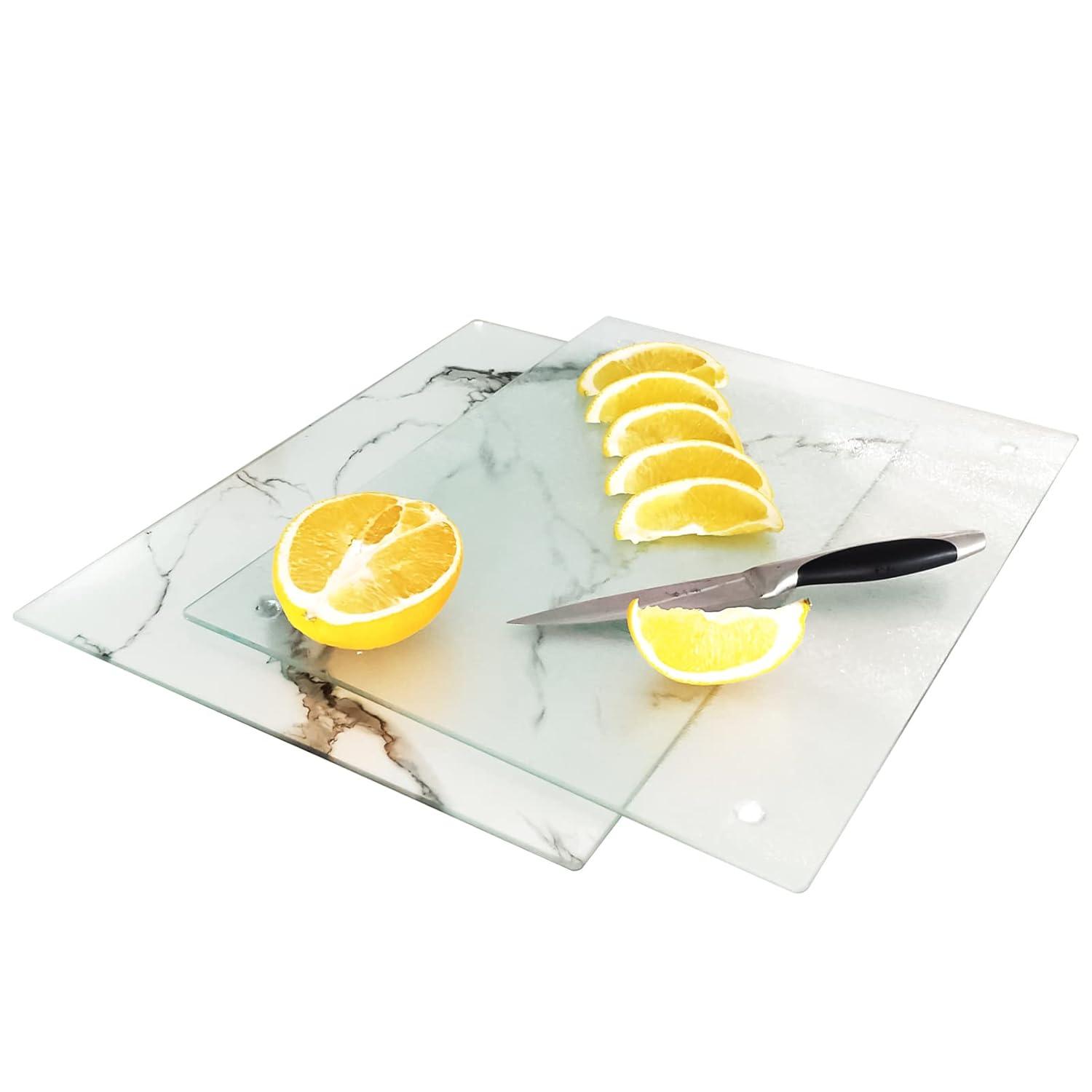 Tempered Glass Cutting Board for Kitchen, Clear Glass Board for Countertop, Heat Resistant, with Non-Slip Feet, 12x16" & 12x8" 2 Pcs Clear