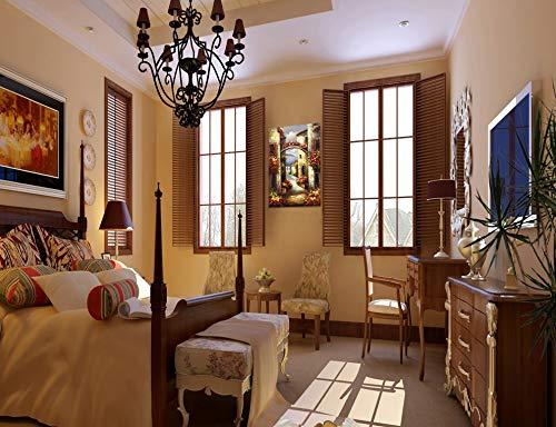 Paimuni 100% Hand Painted Canvas Wall Art Italy Town Mediterranean Tuscany Sea Coast Flowers Oil Painting Stretched and Framed Ready to Hang Landscape Scenery Wall Decor 24x36 Inch