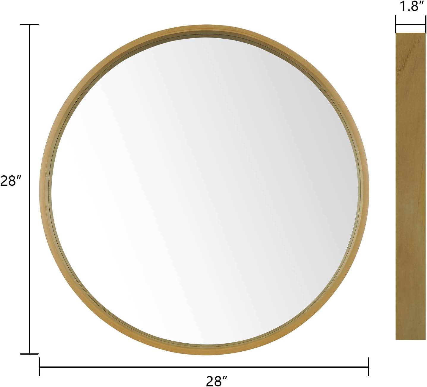 28" Wood Round Mirror Natural - WallBeyond: Pine Frame, 27" Diameter, Modern Decor, Wall Mount