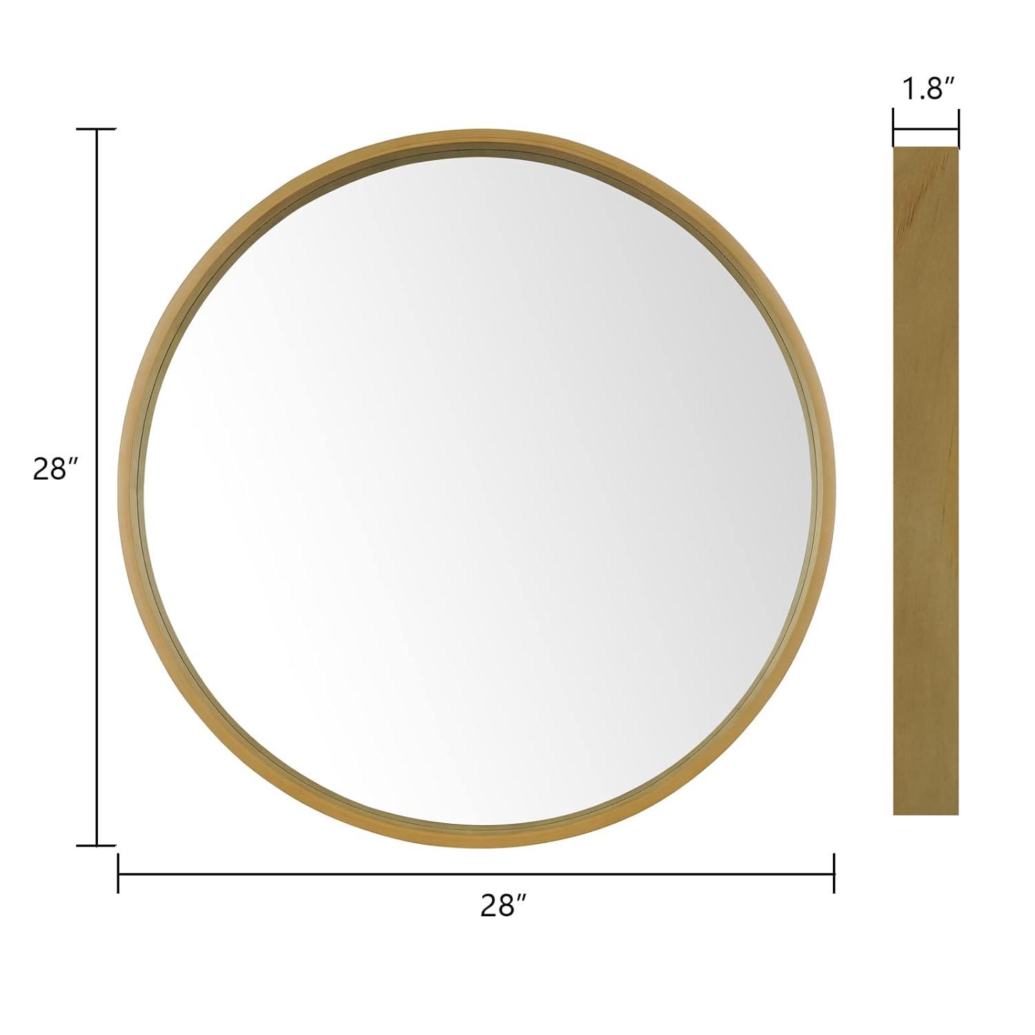 28" Wood Round Mirror Natural - WallBeyond: Pine Frame, 27" Diameter, Modern Decor, Wall Mount