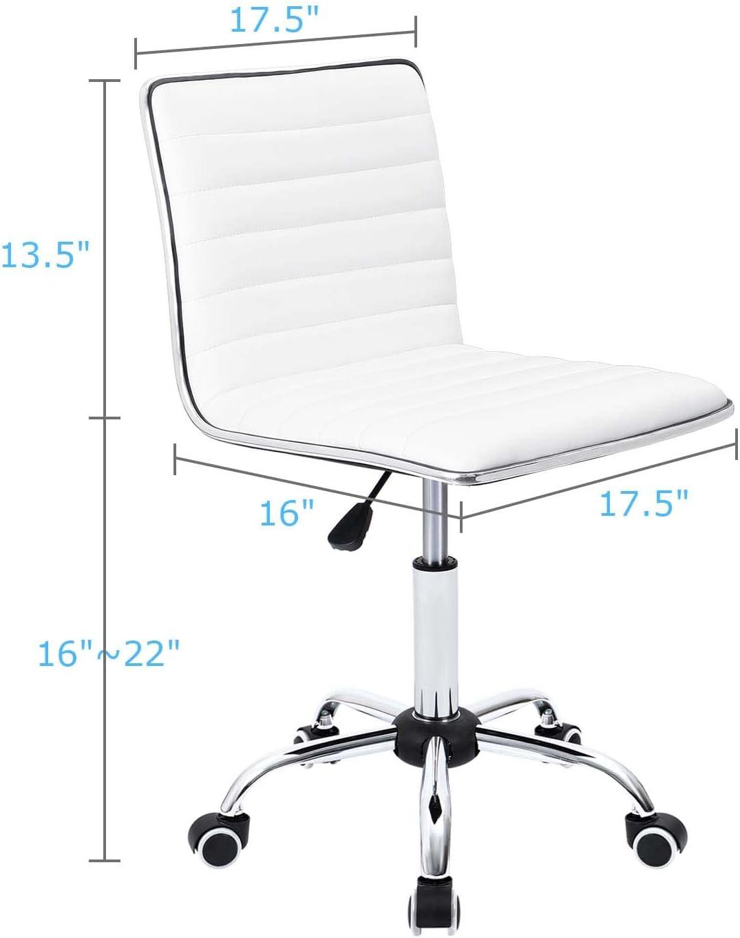 Furmax Leather Swivel Office Chair - Mid Back Vanity Chair for Makeup Desk, Armless Ribbed Task Chair with Ergonomic Support (White)