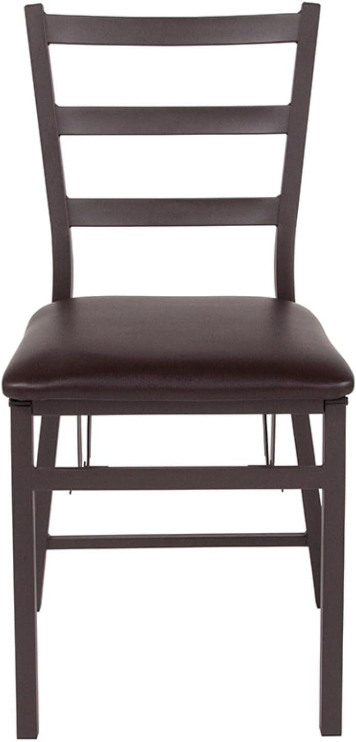 Flash Furniture 2 Pack HERCULES Series Brown Folding Ladder Back Metal Chair with Brown Vinyl Seat