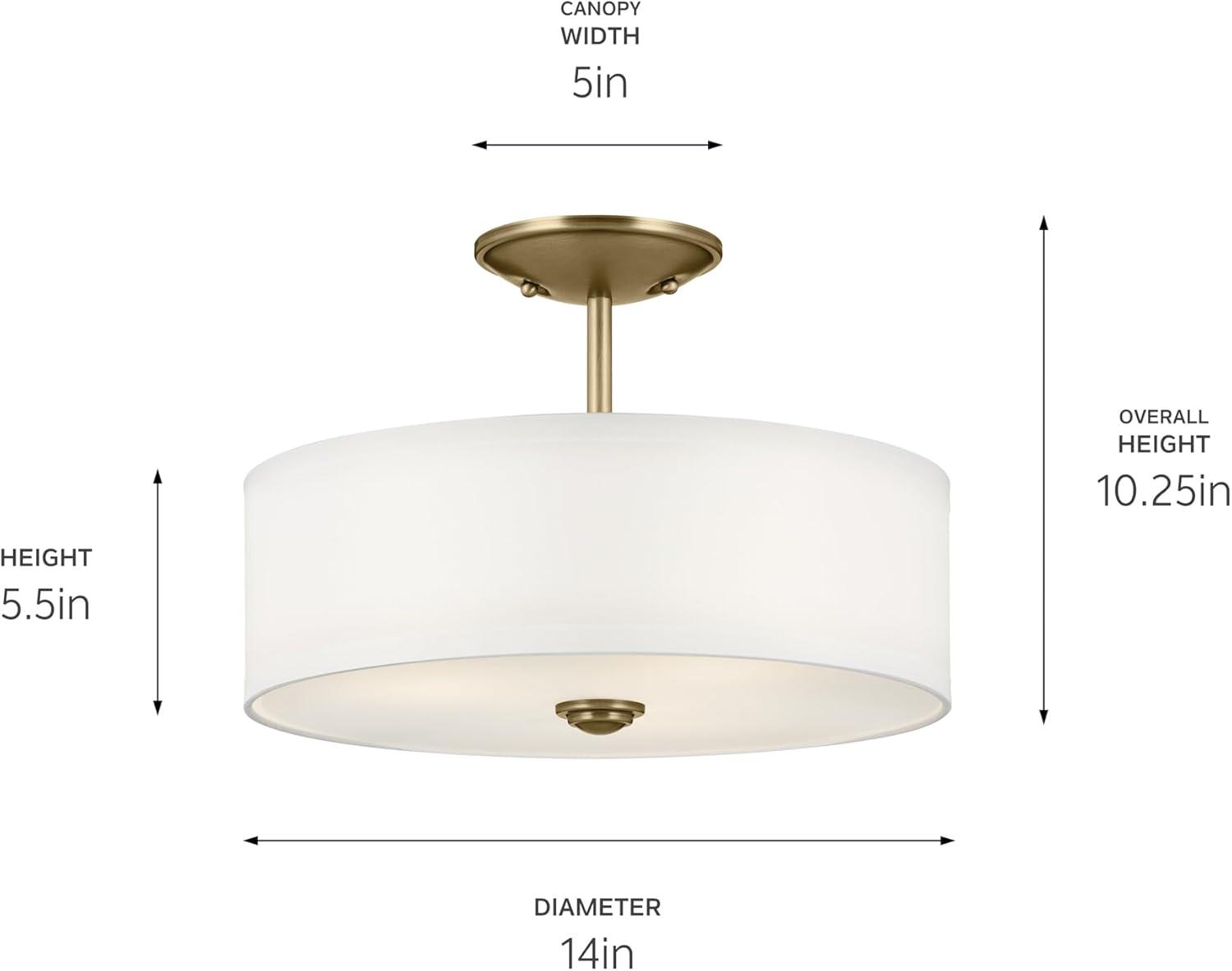 Shailene 14" 3 Light Round Semi Flush with Satin Etched White Diffuser and White Microfiber Shade in Brushed Nickel