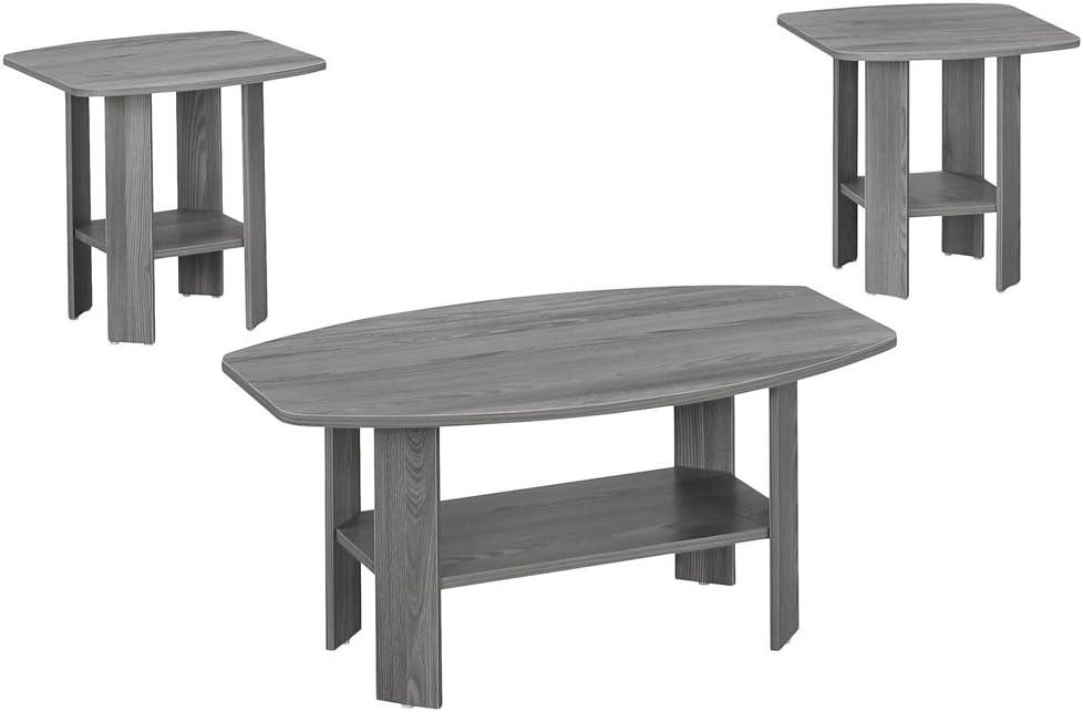 Gray Wood Transitional 3-Piece Coffee and End Table Set