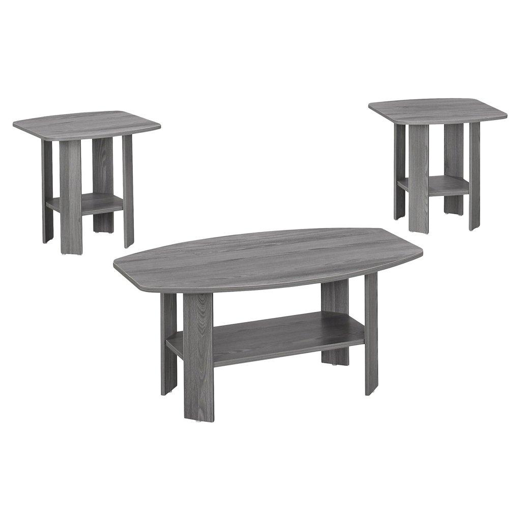 Monarch Specialties Table Set 3Pcs Set Coffee End Side Accent Living Room Laminate Grey Transitional