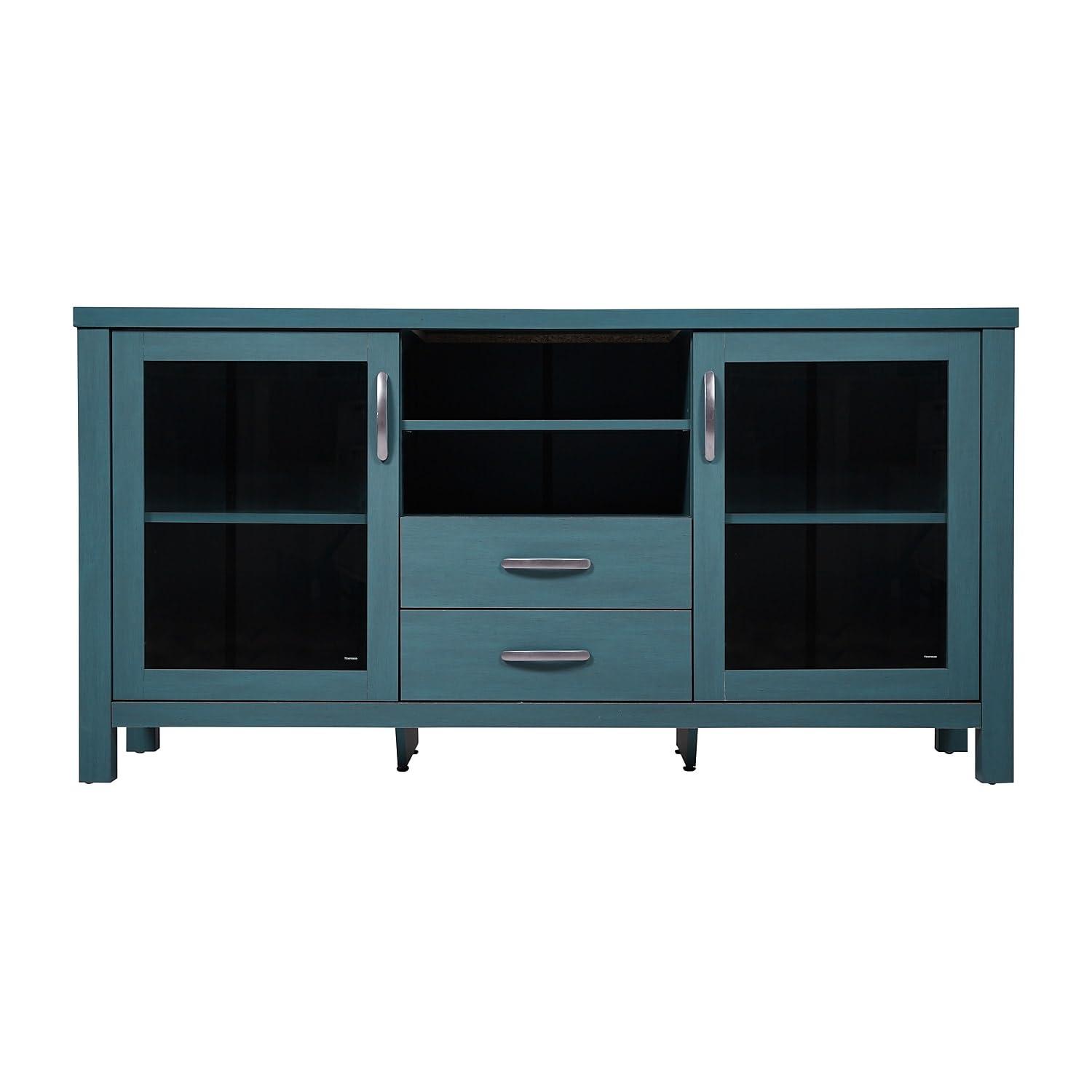 Flash Furniture 59" Engineered Wood Buffet Sideboard Storage Cabinet w/ 2 Drawers, Doors in Teal