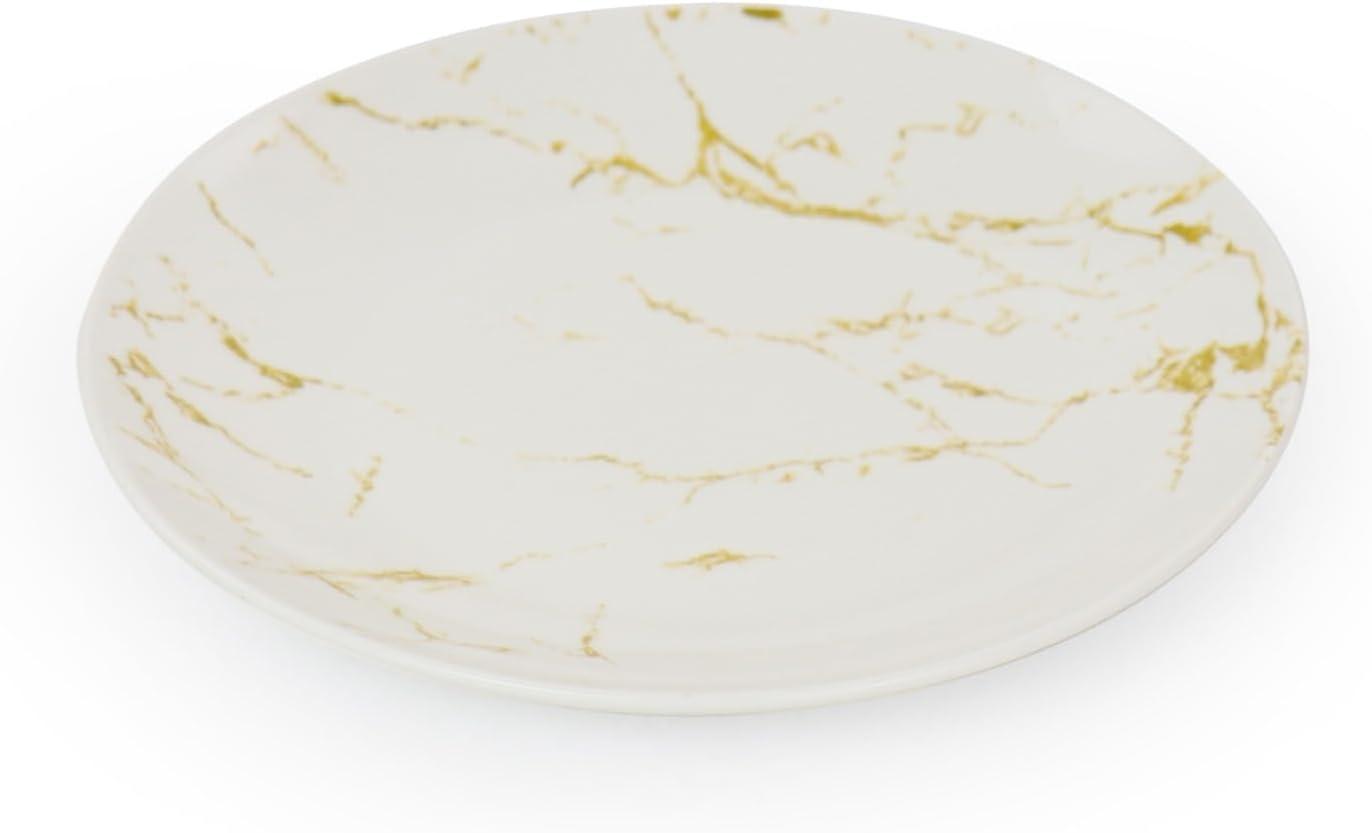 White and Gold Marble Ceramic Dinnerware Set, Service for 4