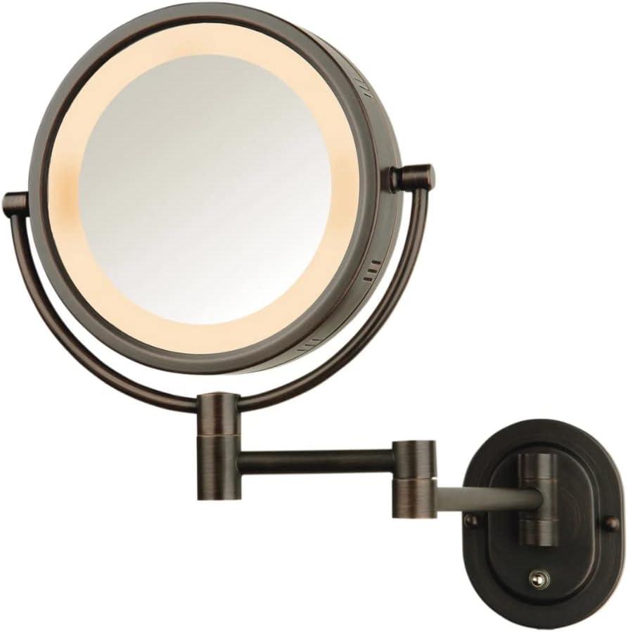 Jerdon 8-inch Diameter Lighted Makeup Mirror, 5X-1X Magnification - Bronze Finish- Direct Wire - Model HL65BZD