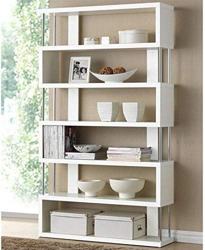 75.5" Barnes Six Shelf Modern Bookshelf White - Baxton Studio: Farmhouse Style, Wood Composite, 6-Tier Storage