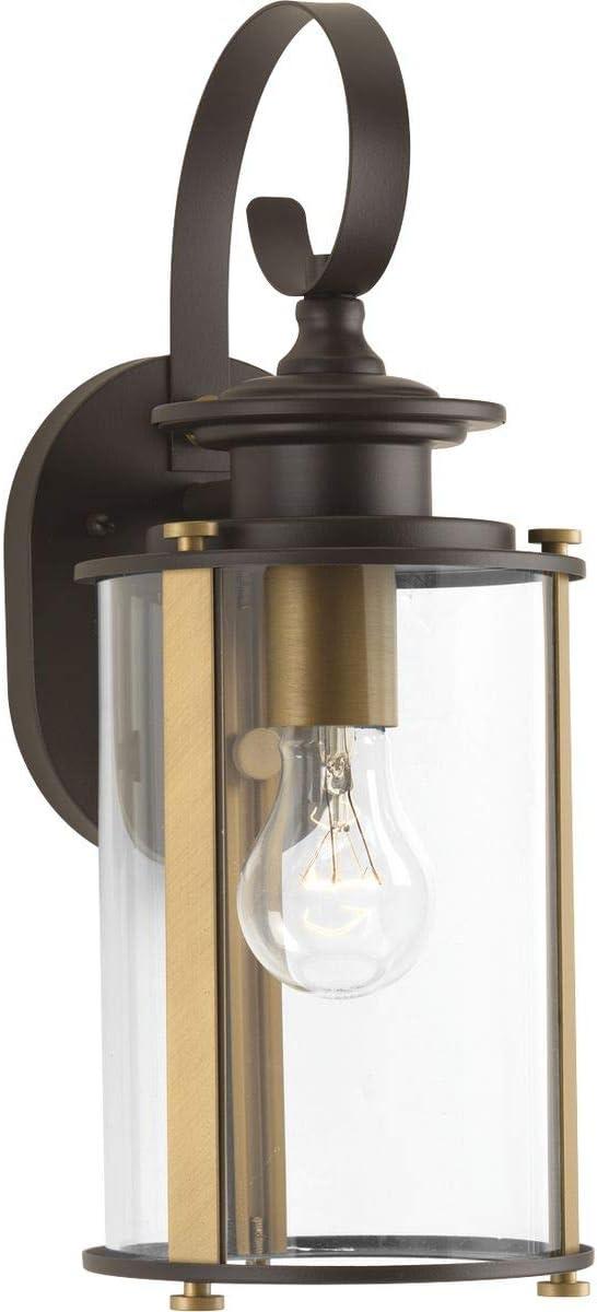 Progress Lighting Squire 1-Light Small Wall Lantern, Antique Bronze, Clear Glass Shade