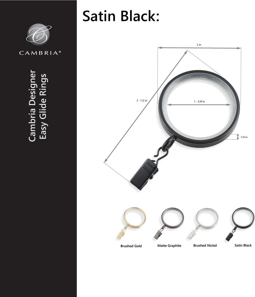 MODE Cambria Designer Series 2 inch Premium Easy Glide Metal Curtain Rings with Smooth, Quiet Nylon Inserts