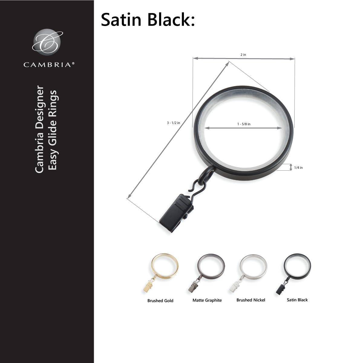 MODE Cambria Designer Series 2 inch Premium Easy Glide Metal Curtain Rings with Smooth, Quiet Nylon Inserts