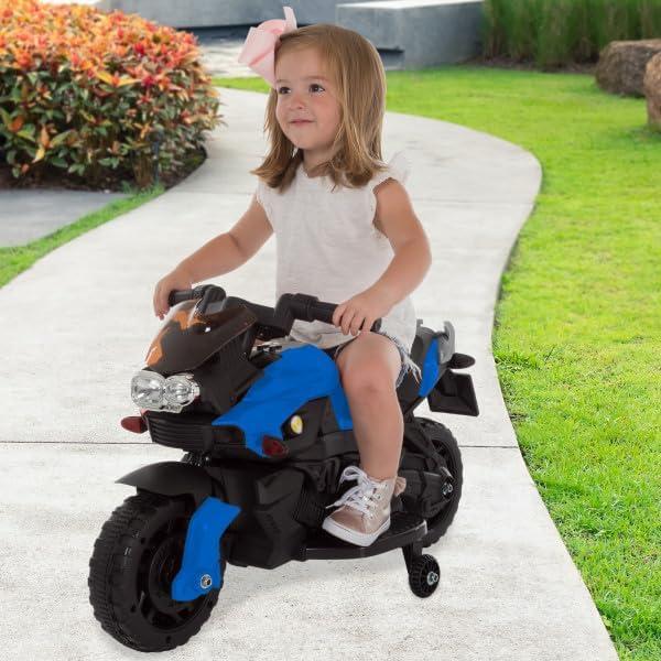Toy Time Kids Motorcycle - Electric Ride-On with Training Wheels and Reverse Function - White and Black