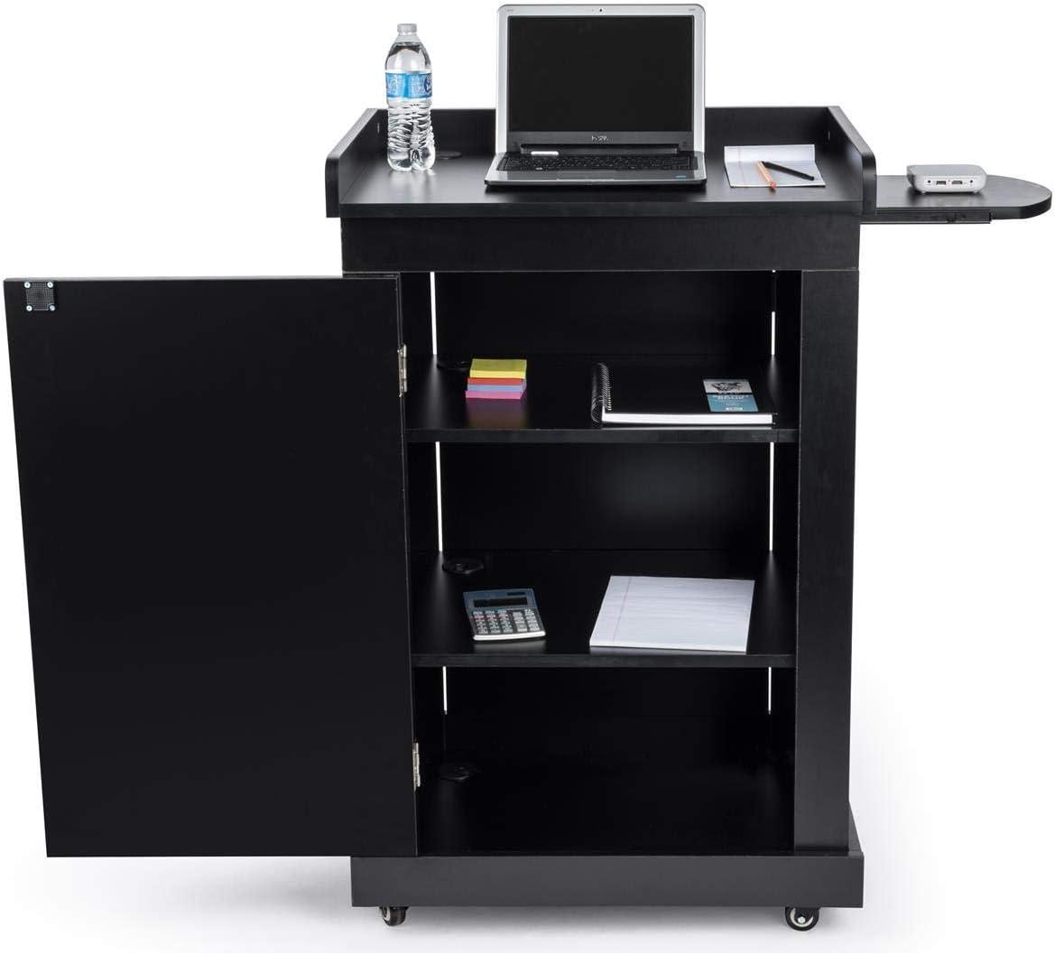 Displays2go Rolling Podiums with Adjustable Shelves ? Black (OLILCTMMSBK)