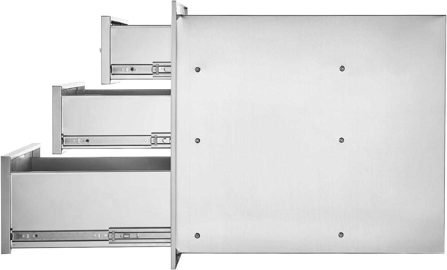 18x23 Inch Outdoor Kitchen Stainless Steel Triple Access BBQ Drawers with Chrome Handle, 18 x23 x 23 Inch 18 x 23 x 23 inch
