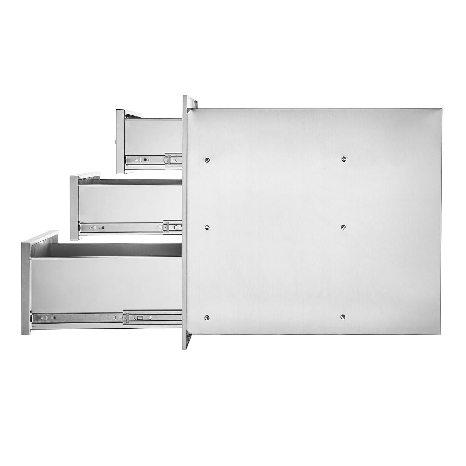18x23 Inch Outdoor Kitchen Stainless Steel Triple Access BBQ Drawers with Chrome Handle, 18 x23 x 23 Inch 18 x 23 x 23 inch