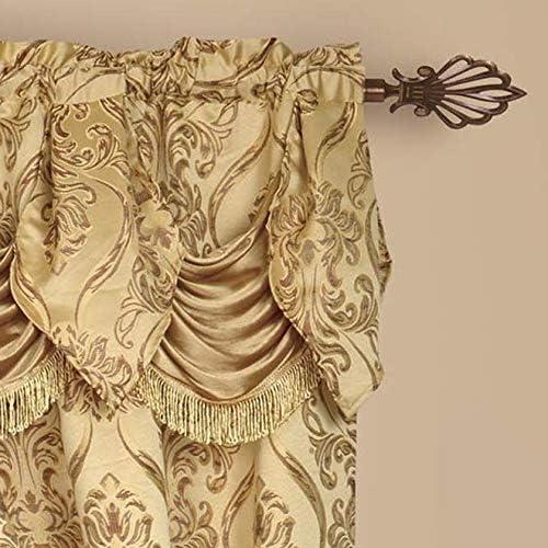 Curtain Panel Set with Attached Waterfall Valance, Jacquard Fabric, (SET of 2), 54 x 84 Inches, Gold