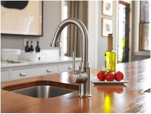 Modern Steel Optik Pull-Out Spray Kitchen Faucet in Chrome