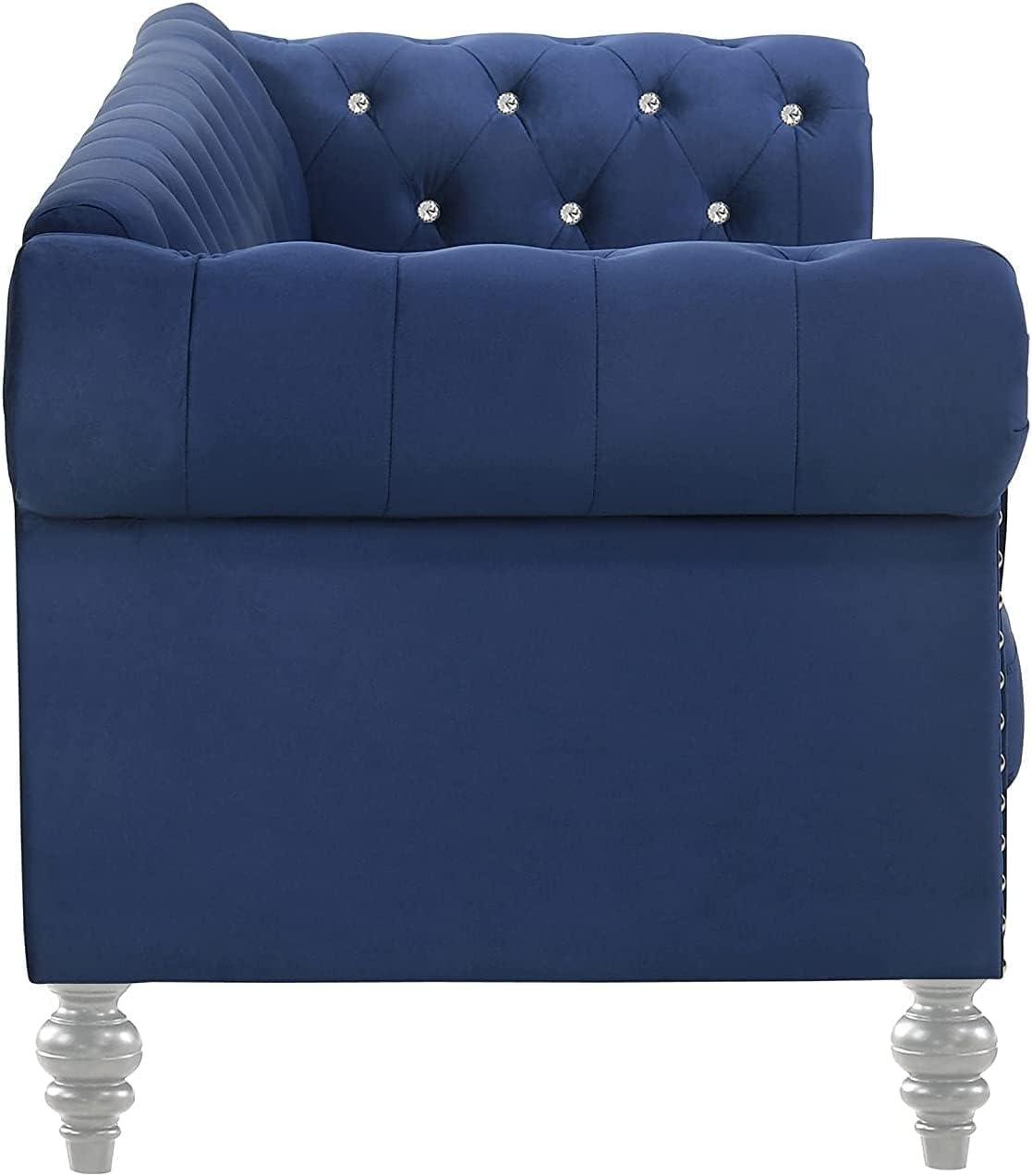 New Classic Emma 2-Piece Crystal Velvet Loveseat & Sofa Set in Royal Blue