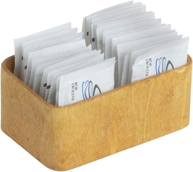 Natural Poplar Wood Sugar Packet Holder with Brass Accents