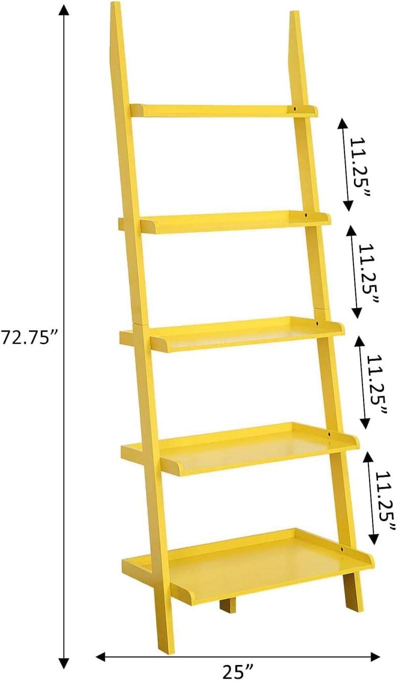 American Heritage Bookshelf Ladder with Five Tiers in Bright Yellow Wood Finish