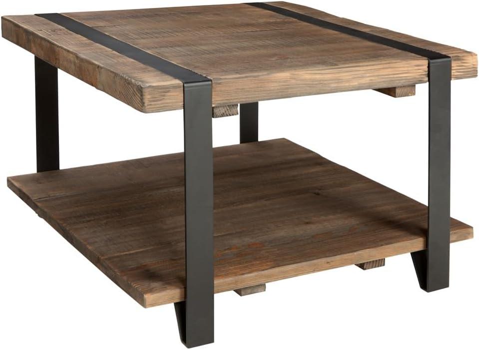 27" Modesto Square Coffee Table Brown - Alaterre Furniture: Rustic Industrial Style, Fixed Shelf, Metal Frame