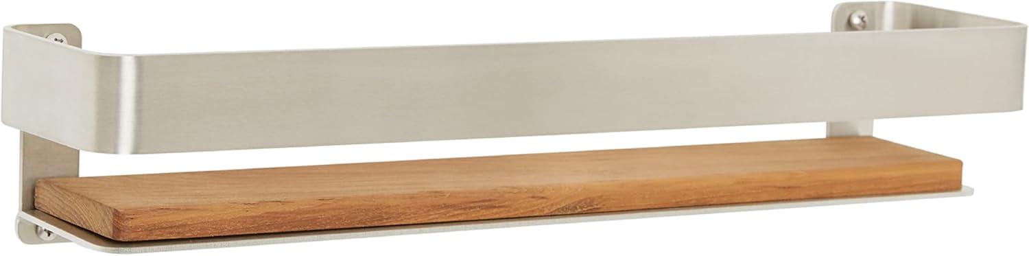 Satin Stainless Steel and Teak Wood Rectangular Shower Shelf