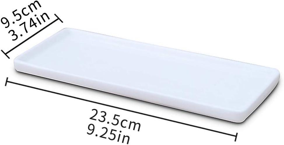 Ceramic Vanity Tray Small Rectangle, Bathtub Tray Bathroom Organizer, Cosmetics Holder for Tissue Candle Towel Plant Jewelry Ring Dish Dresser Perfume Shampoo-White(1 Pc)(Large)