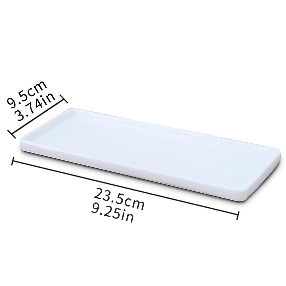 Ceramic Vanity Tray Small Rectangle, Bathtub Tray Bathroom Organizer, Cosmetics Holder for Tissue Candle Towel Plant Jewelry Ring Dish Dresser Perfume Shampoo-White(1 Pc)(Large)