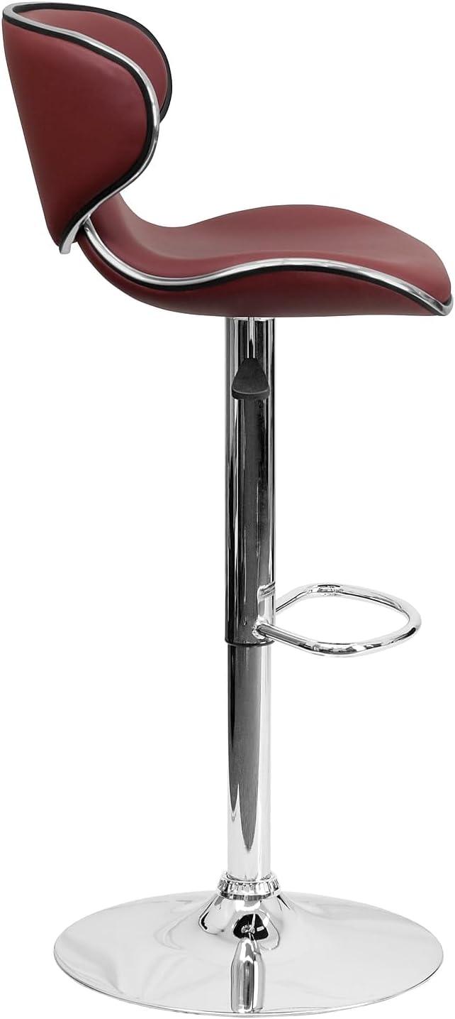Flash Furniture Contemporary Cozy Mid-Back Burgundy Vinyl Adjustable Height Barstool with Chrome Base