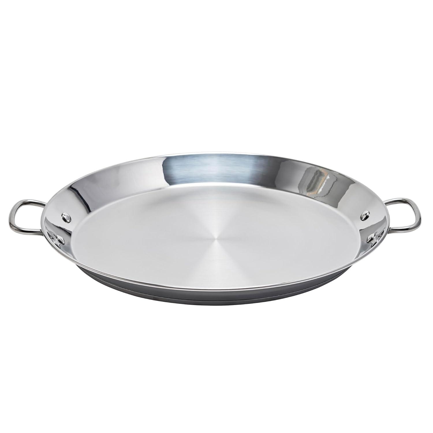 Garcima 14-inch Stainless Flat Bottom Paella Pan for Induction, 36cm