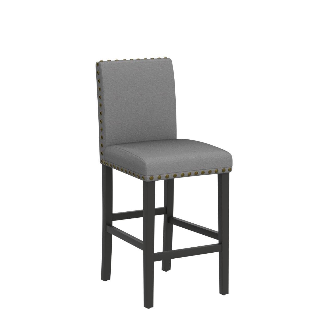 GOTMINSI Counter Height Bar Stool, Classic Upholstered 24 Inches Counter Height Stools Set of 4 barstools with Solid Wood Legs and Grey Fabric
