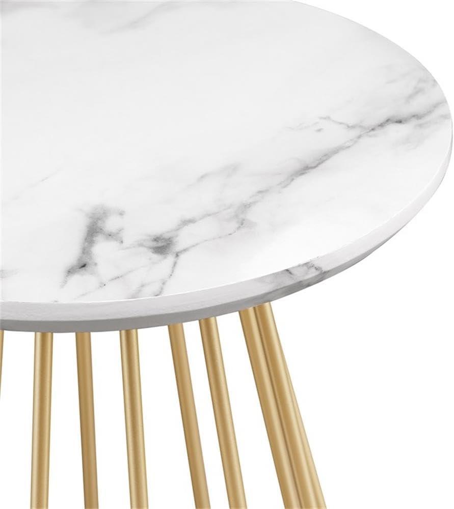 16" Modern Wood Side Table with Metal Caged Base - White Marble / Gold