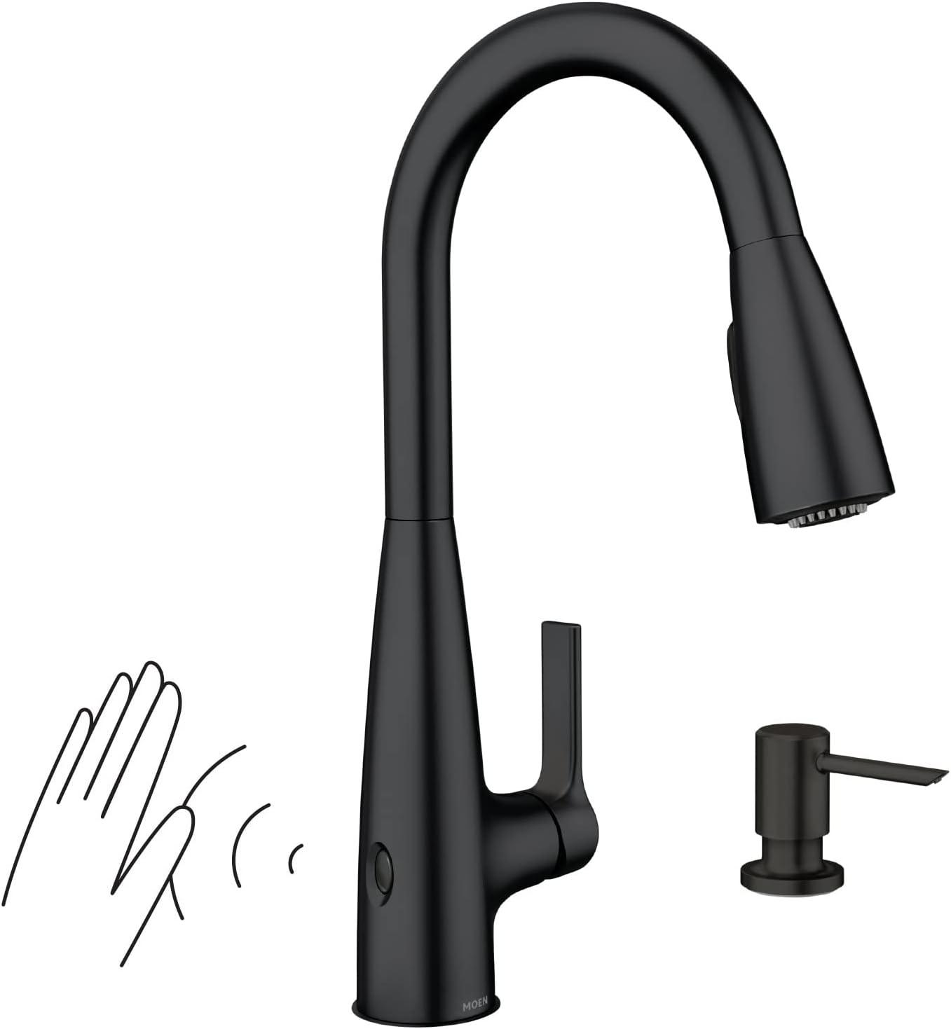 Moen 87627EIBL Haelyn Single-Handle Pull-Down Sprayer Kitchen Faucet with ColorCue Temperature Indicator, Matte Black