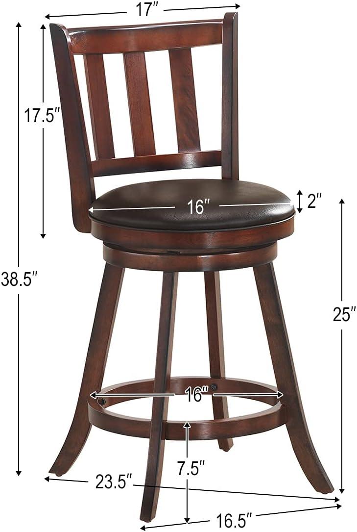 Brown Wood and Leather Swivel Bar Stools, 25'' Set of 2