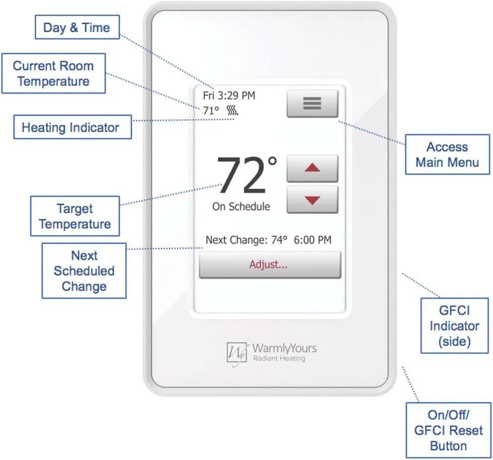 White Programmable Touchscreen Thermostat with Floor Sensor