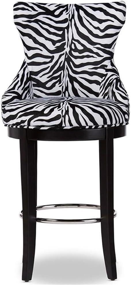Baxton Studio Peace Modern and Contemporary Zebra Print Patterned Fabric Upholstered Barstool with Metal Footrest Beige: Plywood Frame