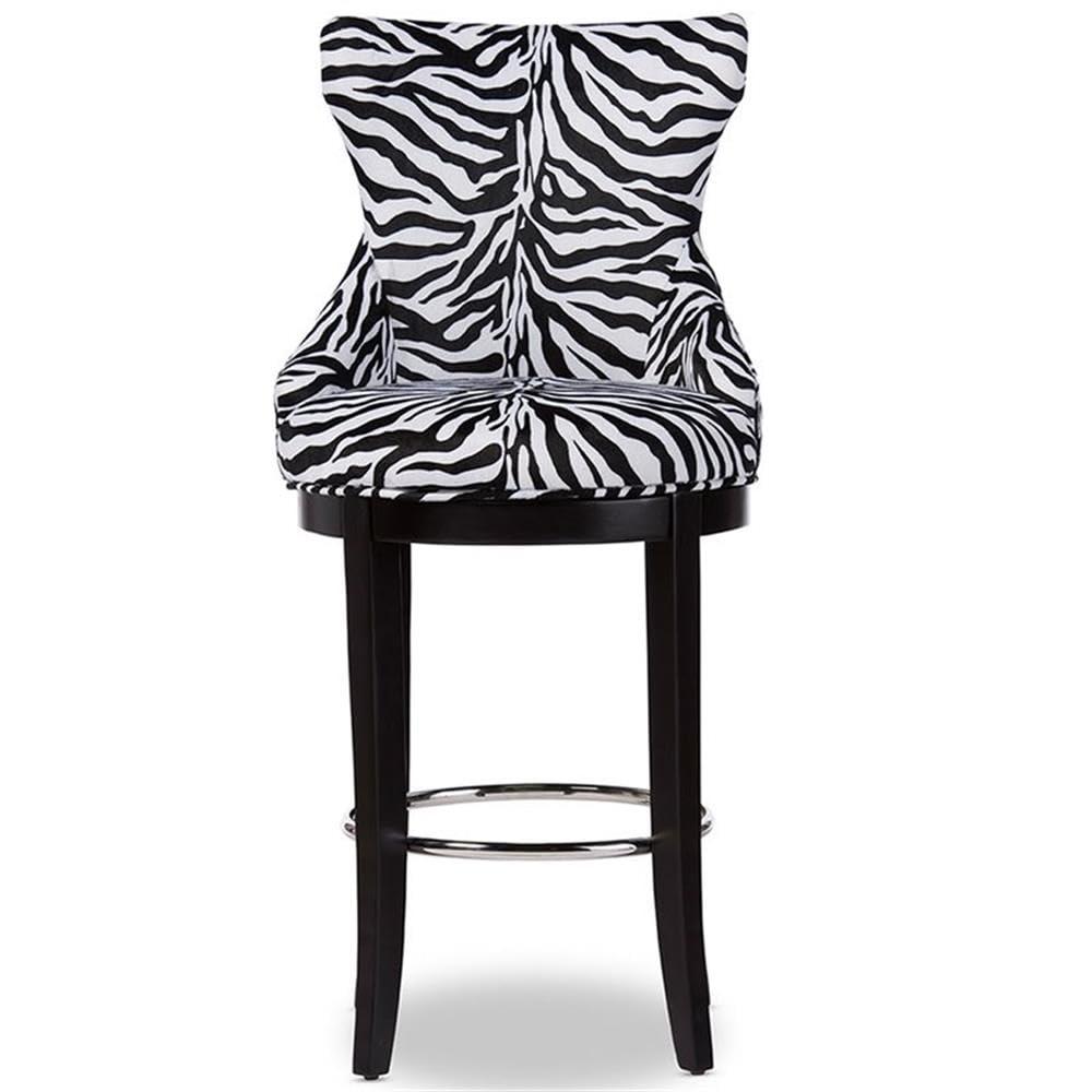 Baxton Studio Peace Modern and Contemporary Zebra Print Patterned Fabric Upholstered Barstool with Metal Footrest Beige: Plywood Frame