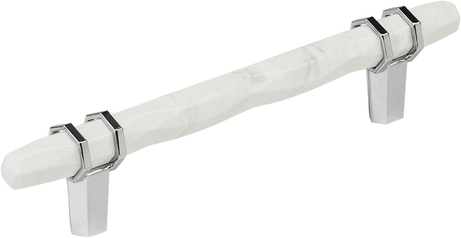 Marble White and Polished Chrome 5-1/16 inch Bar Pull