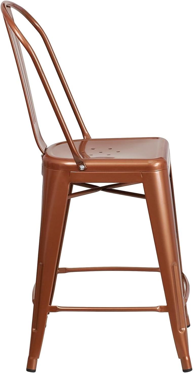 Flash Furniture Commercial Grade 24" High Copper Metal Indoor-Outdoor Counter Height Stool with Back
