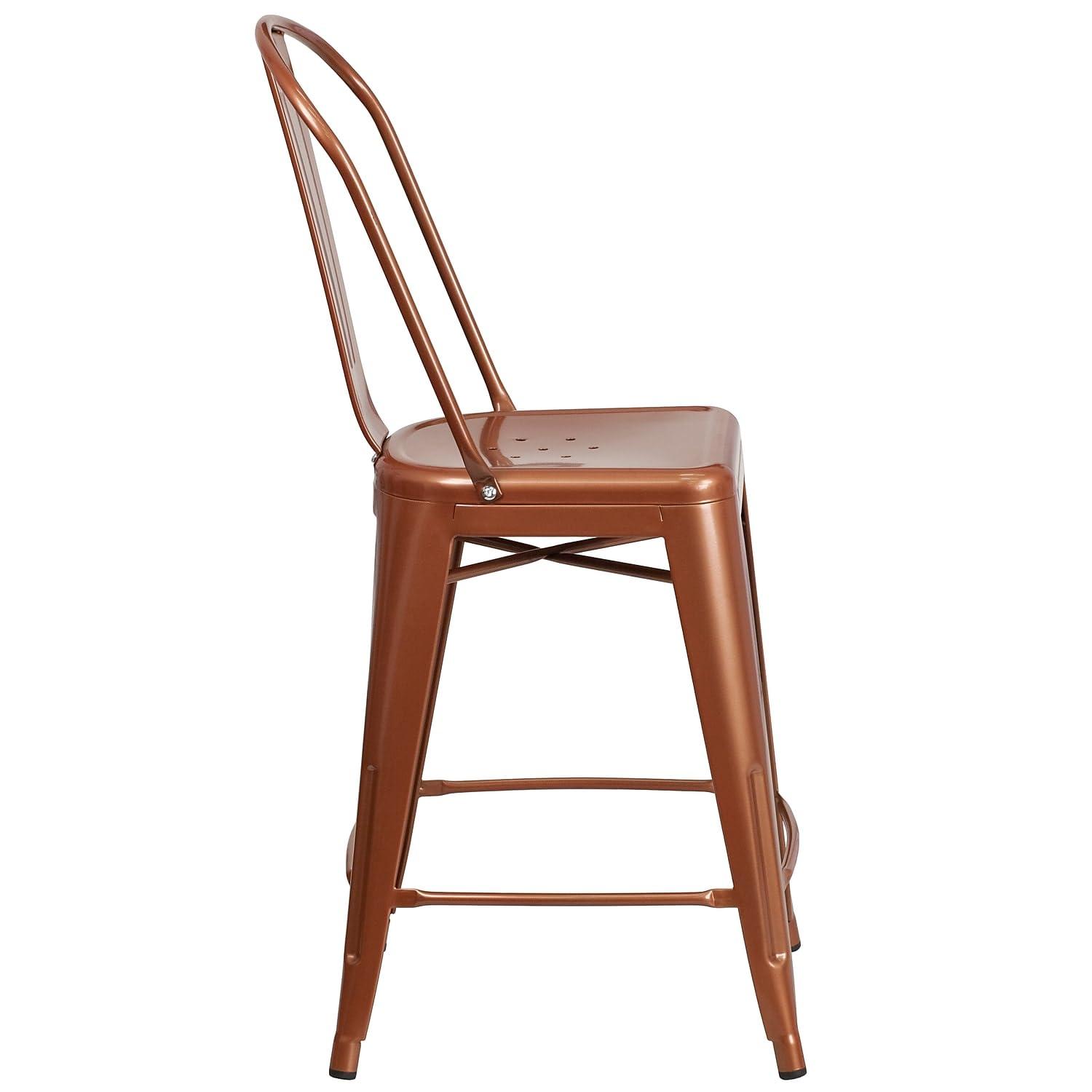 Flash Furniture Commercial Grade 24" High Copper Metal Indoor-Outdoor Counter Height Stool with Back