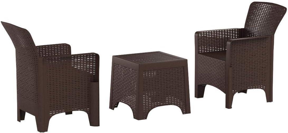 Chocolate Brown Resin Faux Rattan 2-Person Patio Set