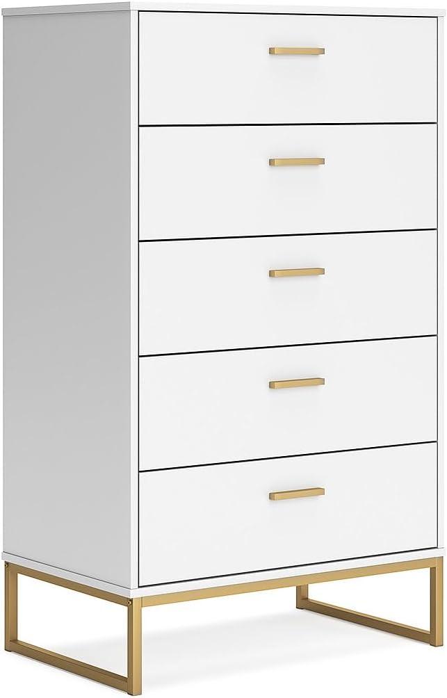 Signature Design by Ashley Socalle 5 Drawer Tall Dresser, White/Gold