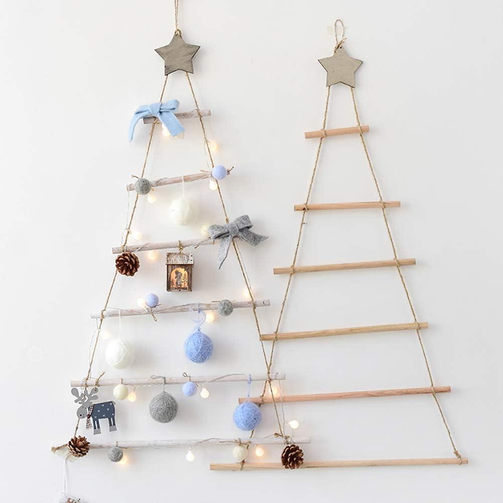 Rtyweth Wood Ladder Tree with Star Wall Hanging Twig Tree, christmas tree ladder decor, Ladde Branch Wooden Hanging Wooden Ornaments T2L9