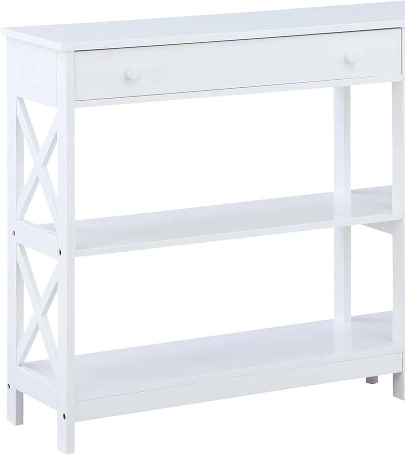 Oxford White 60" Console Table with Storage Shelves and Drawers