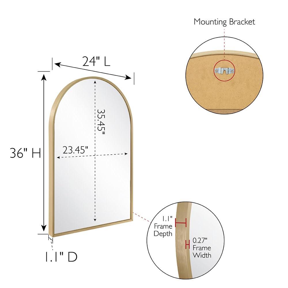 Maeve Arched Wall Accent Mirror – 36-Inch H X 24-Inch L, Modern Metal Framed – Living Room, Bedroom, Bathroom Vanity Mirror – Gold – Design House, 596726-GLD