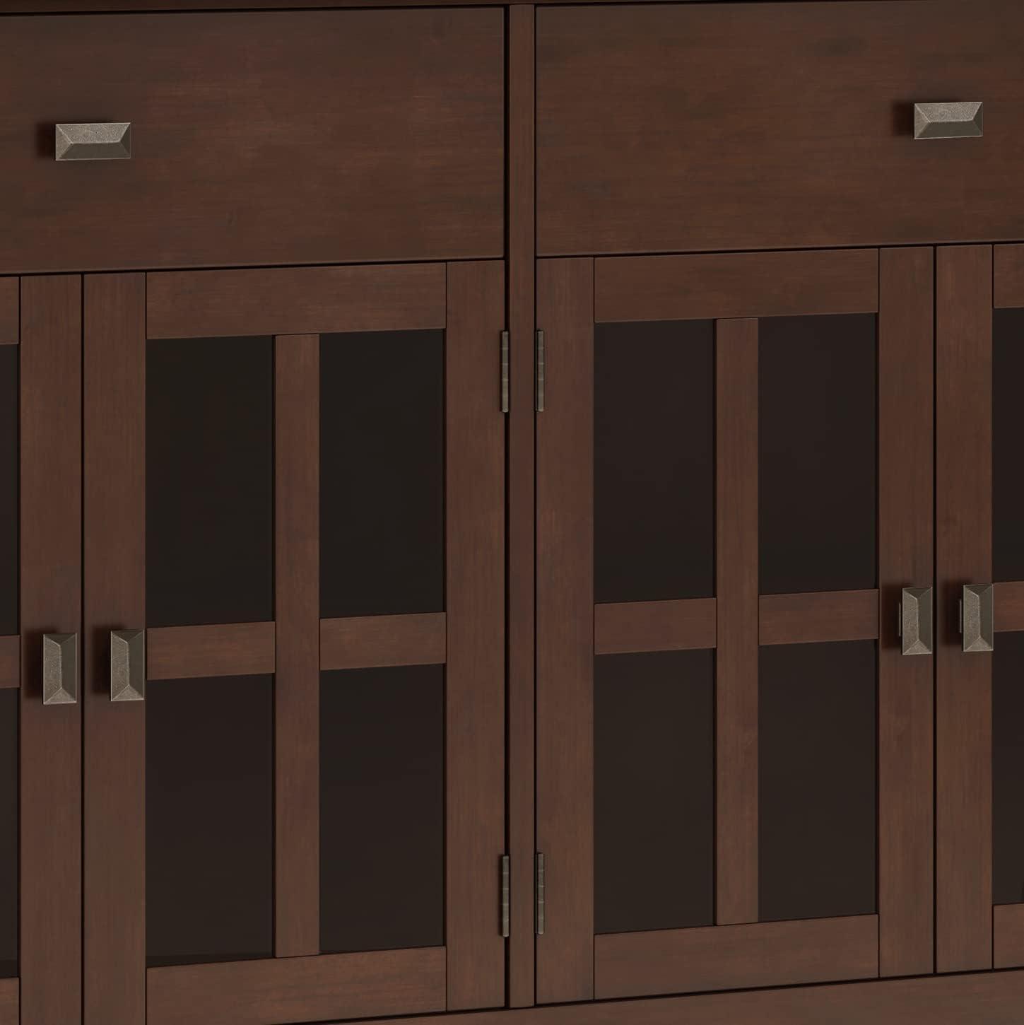 Simpli Home Artisan 60"W Solid Wood Sideboard Buffet with and Tempered Glass Doors and 3 Drawers