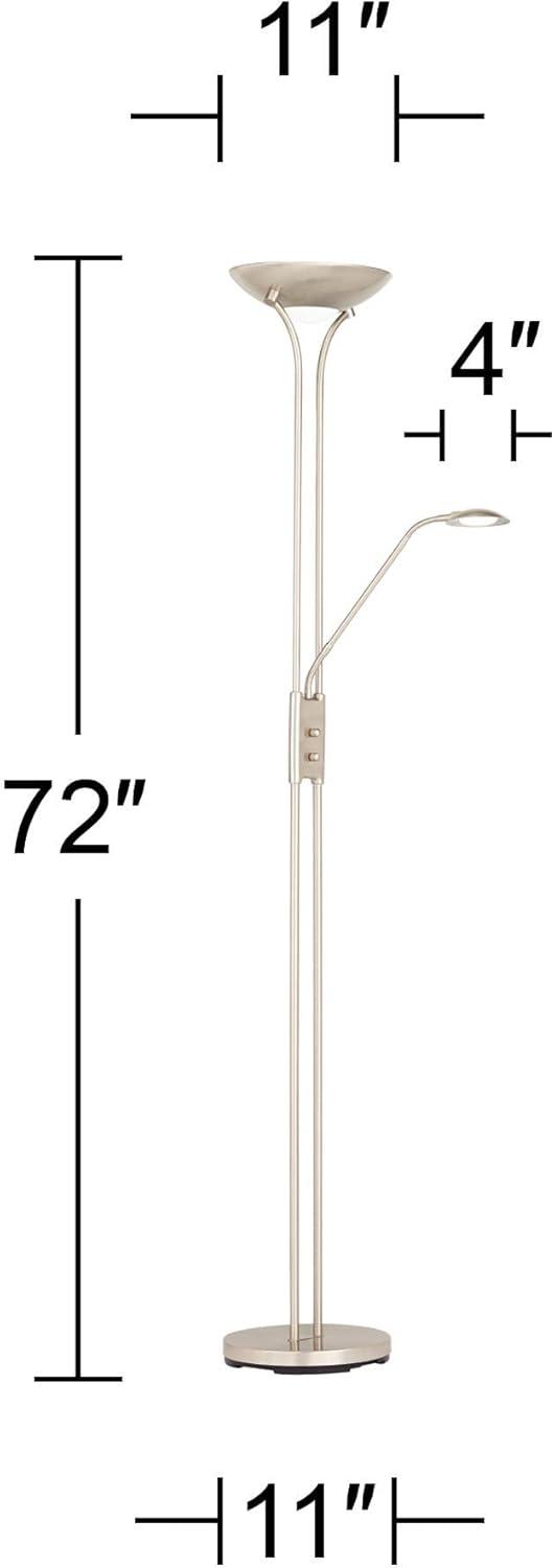 360 Lighting Canby Modern Torchiere Floor Lamp with Side Light 72" Tall Brushed Nickel Dimmable LED for Living Room Reading Bedroom Office House Home