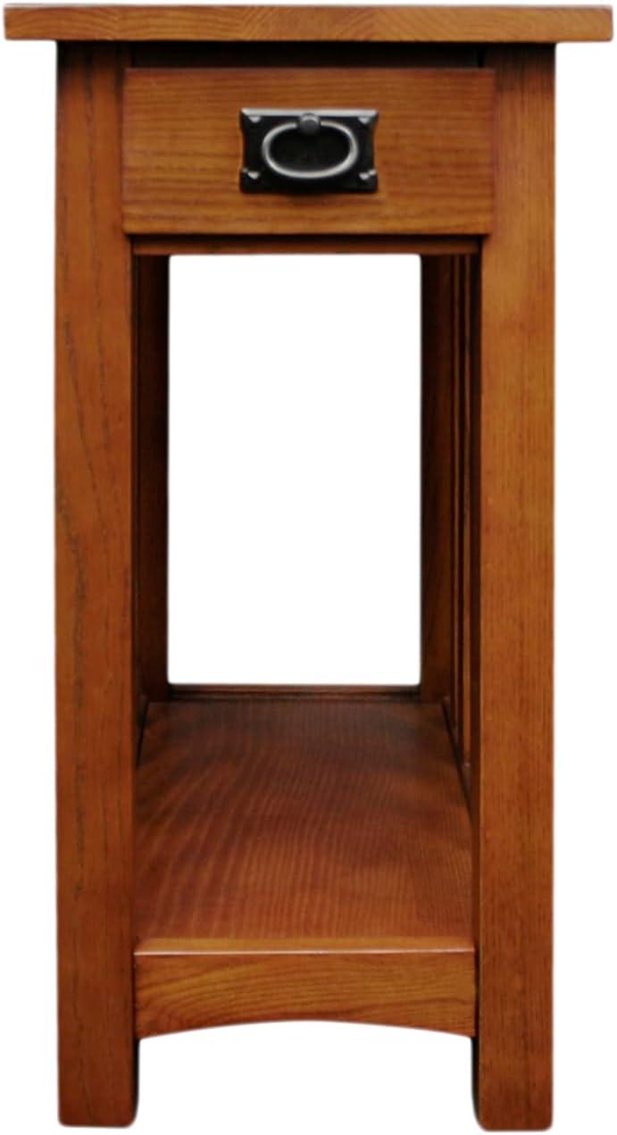 Mission End Table with Shelf - Medium Oak - Leick Home: Sleek Design, Drawer, Lower Display Shelf